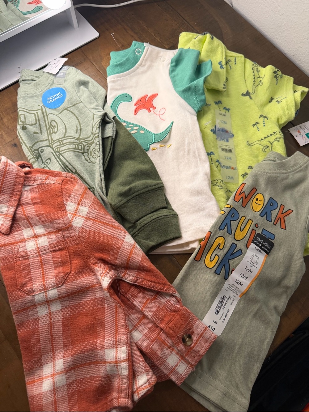 Carter's miniBean okie dokie Garanimals 5 pieces Unisex Baby Tops 12M Dino Plaid